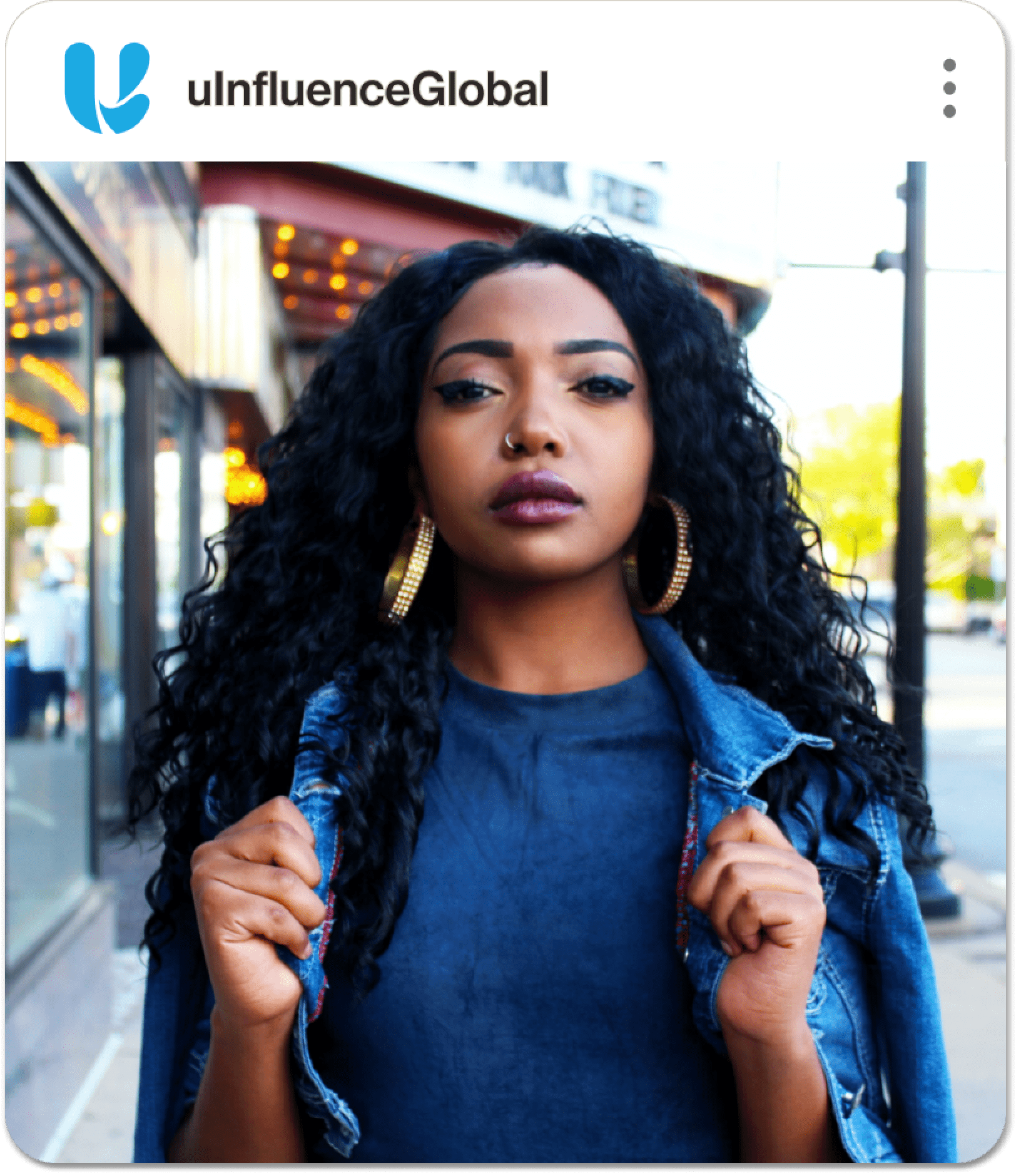 A photo of a person's face on a social media feed