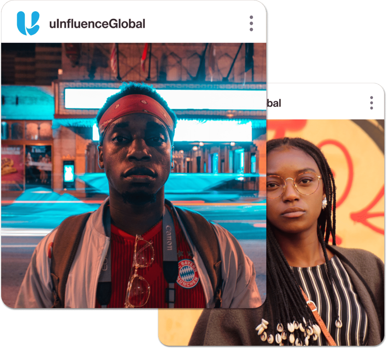 A photo of a person's face on a social media feed